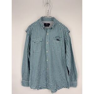 Vineyard Vines Shirt Mens L Blue Green Plaid Harbor Seersucker Performance